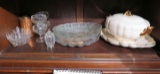 soup taurine egg plate copper pitcher bottom shelf of china cabinet