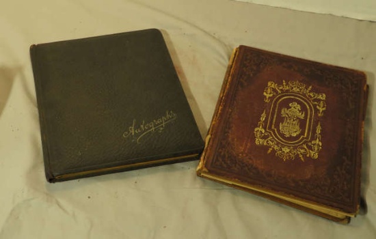 pair early 1900's hard cover autograph books with hand written notes and messages one with color flo