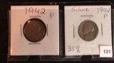 1942p and 1942p wartime silver nickel   Jefferson    two nickels minted that year
