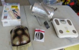 stage flood light, digital battery powered bathroom scales, turtle radio, decorative painting roller