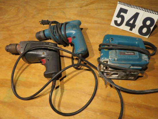 (2)  3/8" corded drill motors and Makita jig saw