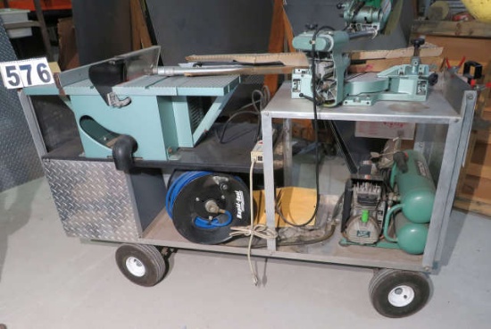 aluminum  portable saw station with 2 hp Hitachi saw (h air compressor 10" Hitachi table saw and 10"
