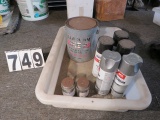 group of 5 cans of aerosol Rostellum paint and partial gallon of gray protective coating