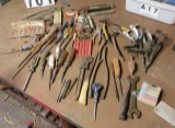 mixed tools screwdrivers, , pliers, plumb bob, tile snips, dikes, needle nose pliers, and other asso