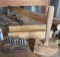 old wood  mallet, miter box, number punch set missing 