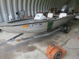 1990 Lowe 16' aluminum bass boat with 50hp Mariner power trim and  tilt outboard and trailer.   Boat