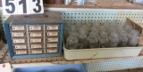 15 drawer small parts bins with fasteners  plus jars of fasteners