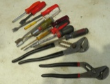 mixed screwdrivers scrapers, pliers