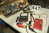 mixed electrical test equipment, connectors, solder, test leads