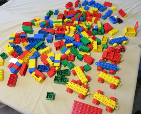group of 185 pieces  Lego blocks including train, truck, motorcycle