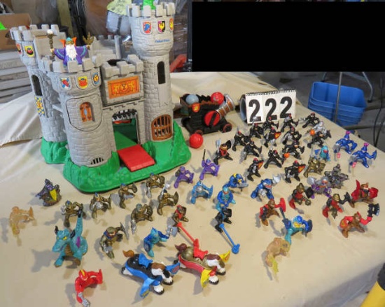 Fisher Price medieval collection including castle,  cannon with balls and 50+ figures