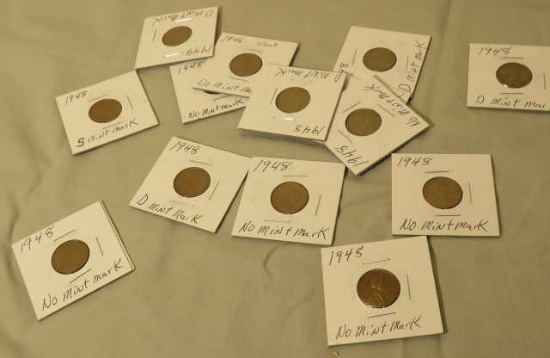 1948 wheat penny - jacketed (4) D, (10) no mint mark