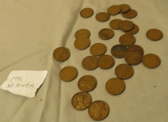 1941 wheat pennies no mint mark loose
