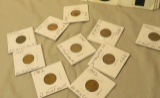1940's jacketed wheat pennies (1) 1940 S, (3) 1941 no mint mark, 1942 (6) no mint mark