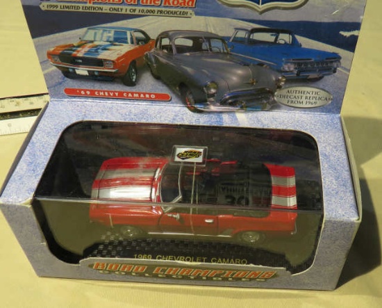 1969 Chevrolet Camaro 1/48 scale metal die cast car in display case by Road Champions 30th Anniversa