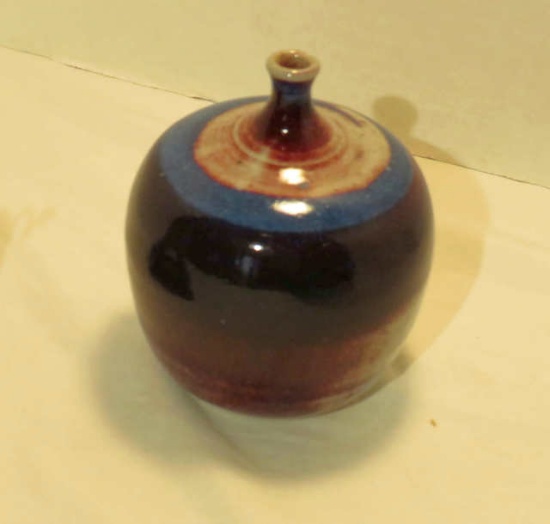 Small 4"dia x 5"h ceramic vase, signed