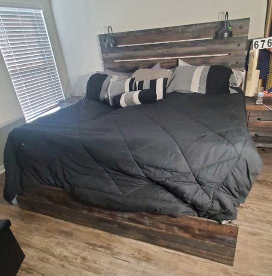 king bed with 12" thick mattress (some staining) headboard matches 677 and 678.  Note this bed and b