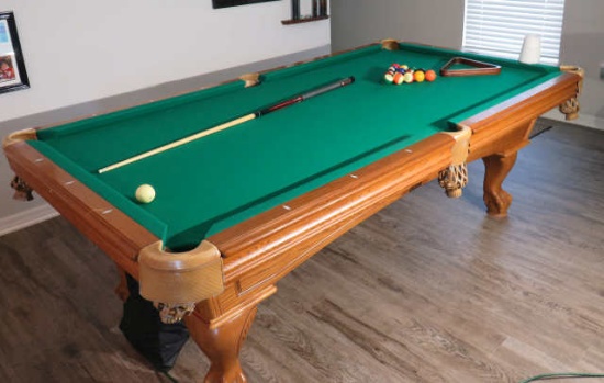 American Heritage Billiards pool table with slate bed good felt oak finish 98" x 54" x 33" high come