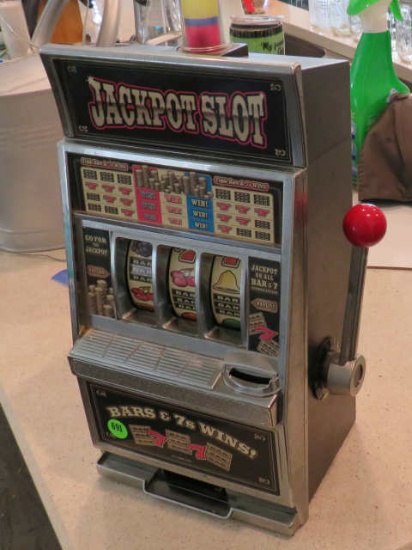 replica slot machine coin bank 8" w x 16" x 44" high lights up and bells ring when coins inserted