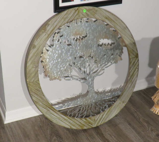 laser cut metal oak tree in 34" diameter oak frame