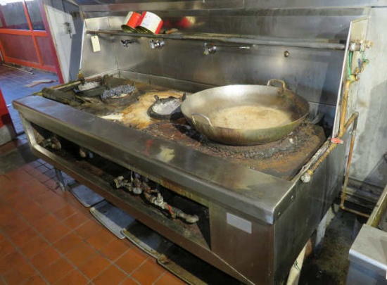 4 burner stainless steel gas wok cooker 80" wide x 37" deep