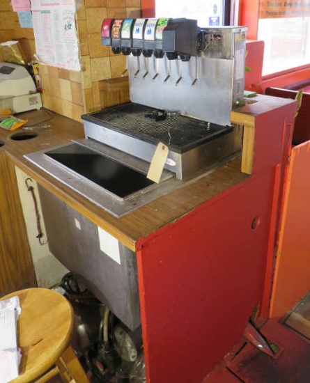 8 flavor carbonated beverage dispenser with ice bin and CO2 compressed gas tank (one head appears to