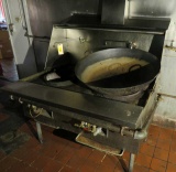 stainless steel 2 bay gas wok cooker with one large wok pan 49