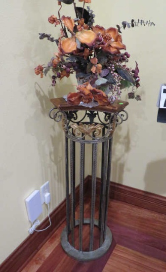 plant stand with artificial flowers 38"high x 14" x 14"