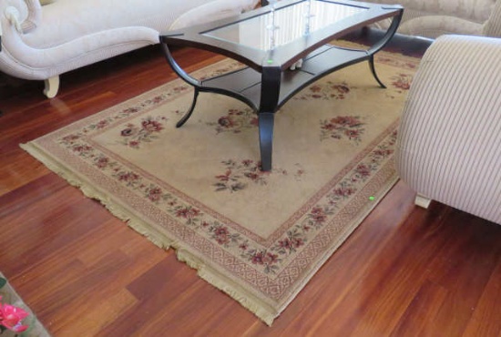 area rug fringed ends beige and burgundy 8' x 5.5'