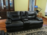 leather 2 cushion reclining love seat with center console 80