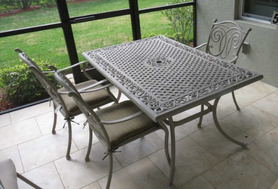 Cast aluminum patio table and chair set  with 6 chairs table 60" x 38" x 28