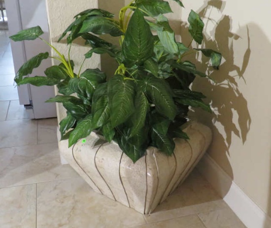 Marble pot with artificial plant - pot size  21" x 14" high