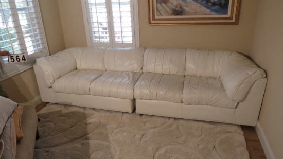 Off white leather 3 piece sectional sofa by Leathermans Guild 4 cushion