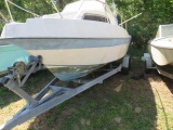 24' salvage I/O boat hull with trailer (no title or registration available)