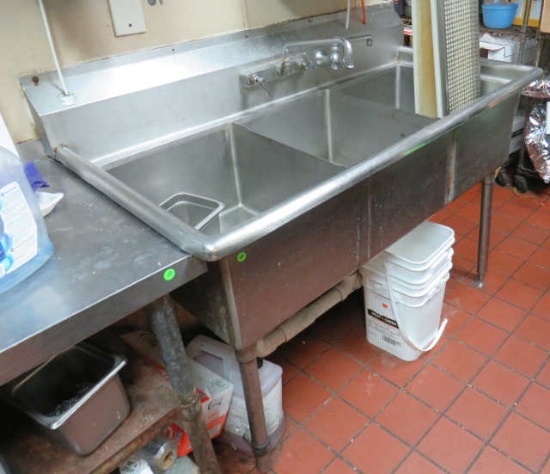 three bay stainless steel sink with mixing valve 52" wide x 27" deep