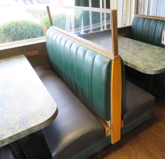 double sided booths (one booth has a rip in one of the seat cushions