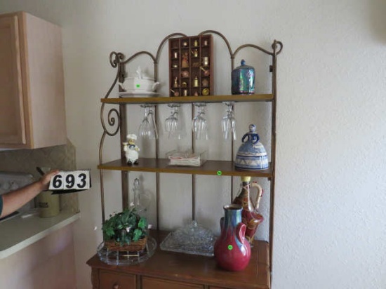 Shelf contents soup tourine, wine glasses, Dutch lady, crystal bowl
