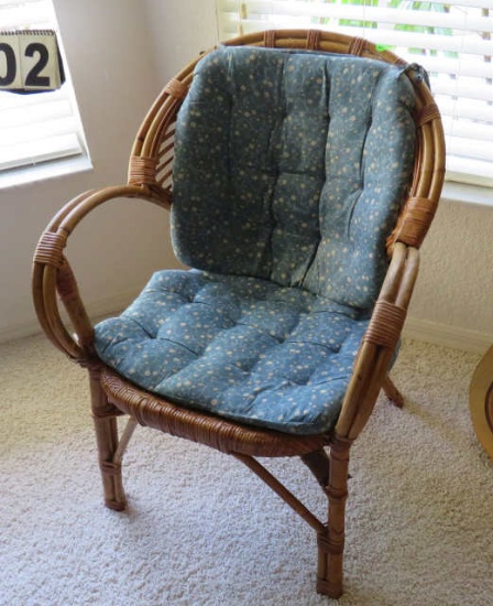 Rattan chair with seat and back cusions 33"T