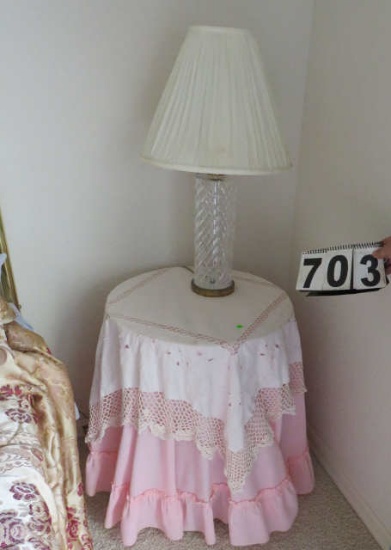 lamp table with cloth cover and table lamp