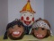 One Large Ceramic Clown And Two Coconut Pirate Heads