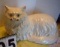 White Persian Ceramic Cat laying on ground with hazel eyes