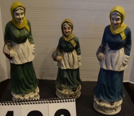 porcelain figures 1 Old Lady Is 6 Inches Tall made of porcelain 2 Are 8 Inches Tall also porcelain a