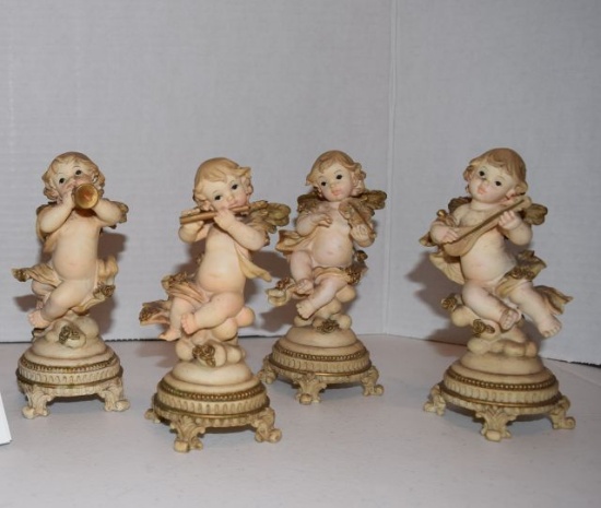 porcelain angel figurines  Angels 6" X 3" Each Playing A Different Musical Instrument angels have go
