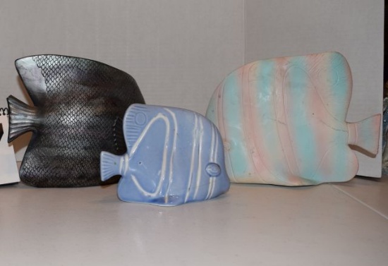 ceramic Fish Pink Blue Strip 7" X11 1/2", Blue 7" X 5", Gray Black 7 1/2" 10"