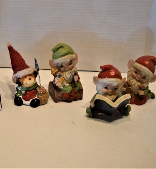 lot of small ceramic Christmas Elves 4"; Homco