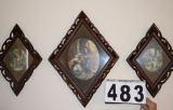 3 Vintage Diamond Pictures in decorative wood frame