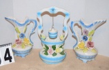 Ceramic Pastel Well With Two Jugs; Blue / white