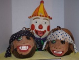 One Large Ceramic Clown And Two Coconut Pirate Heads
