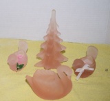 Pink frosted Glass Swan 2 frosted pink Bird Candle Holders, frosted pink Christmas Tree