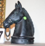 Large Horse Head statue with beautiful details looks black but in light it is a patina green
